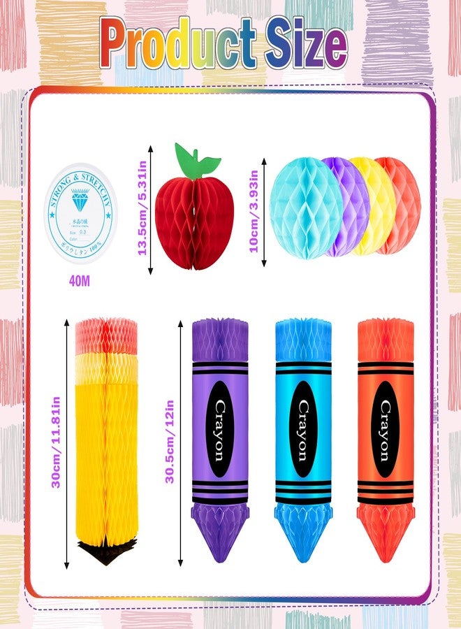 Gosodeny 13 Pcs Crayon Apple-Shaped Hanging Honeycomb Balls Honeycomb Pencil Paper Ball Decorations Welcome Back to School Classroom Decorations First Day of School Party Supplies Decor - Image 2